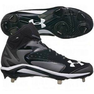Mens Baseball Cleats Under Armour 13.5 Black Gray Yard Mid Metal Molded Shoes